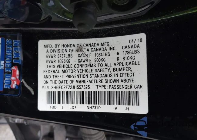 2HGFC2F72JH557525: 44052819