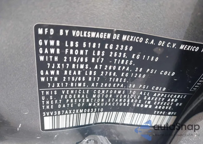 3VV3B7AX2KM063310: 44052543