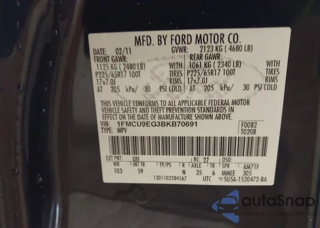 1FMCU9EG3BKB70691: 44052563