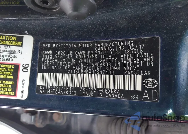 2T1BURHE4HC917400: 44052624