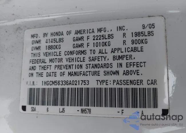 1HGCM56336A021753: 44054639