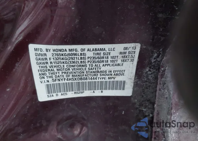 5FNYF4H5XDB081444: 44054800