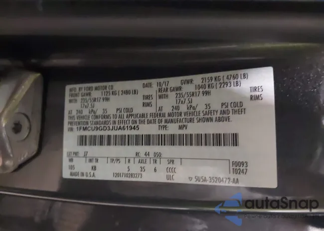 1FMCU9GD3JUA61945: 44054245