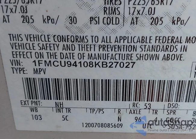 1FMCU94108KB27027: 44054309