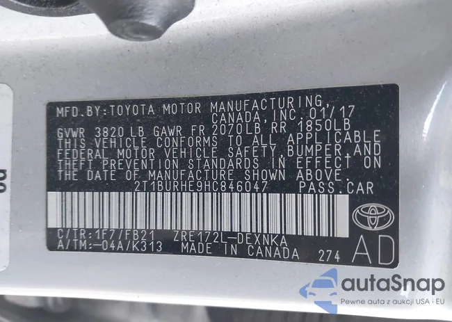 2T1BURHE9HC846047: 44054338