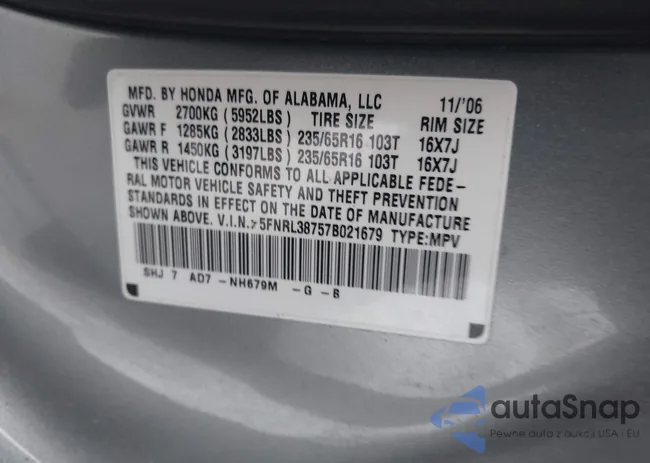 5FNRL38757B021679: 44054380