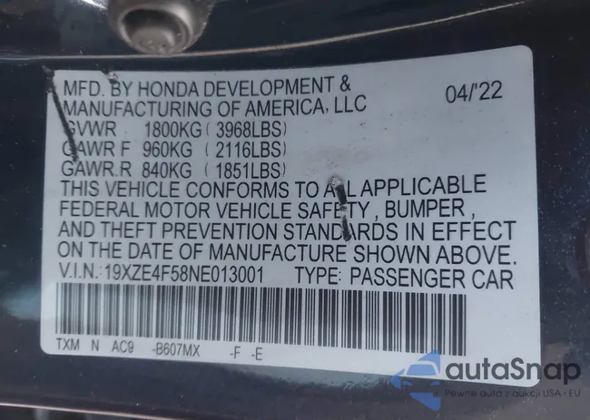 19XZE4F58NE013001: 44054504