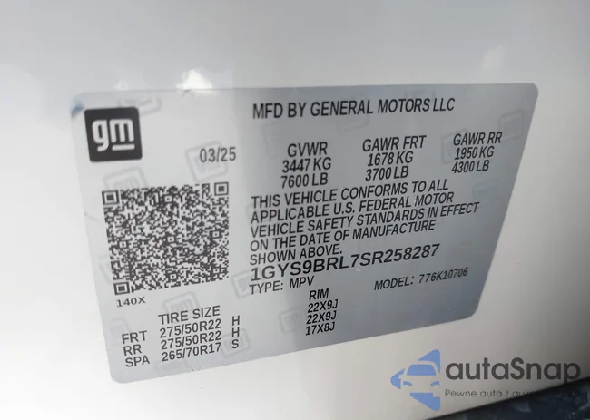 1GYS9BRL7SR258287: 44055658