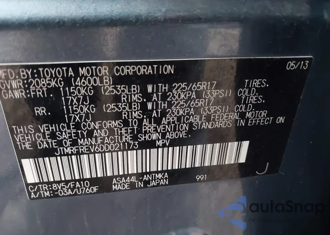 JTMRFREV6DD021173: 44055310