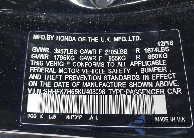 SHHFK7H65KU408096: 44055425