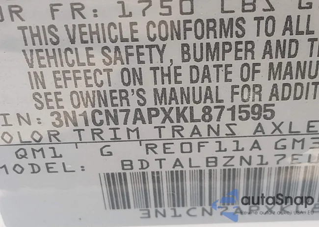 3N1CN7APXKL871595: 44055437