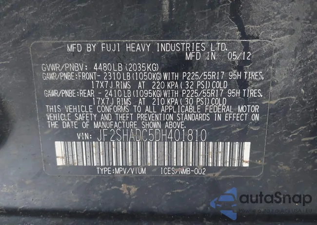 JF2SHADC5DH401810: 44055459