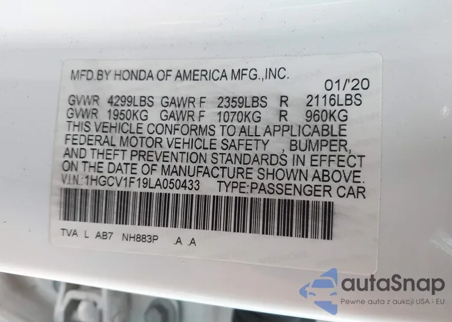 1HGCV1F19LA050433: 44055493