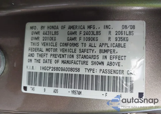 1HGCP26809A008058: 44057182