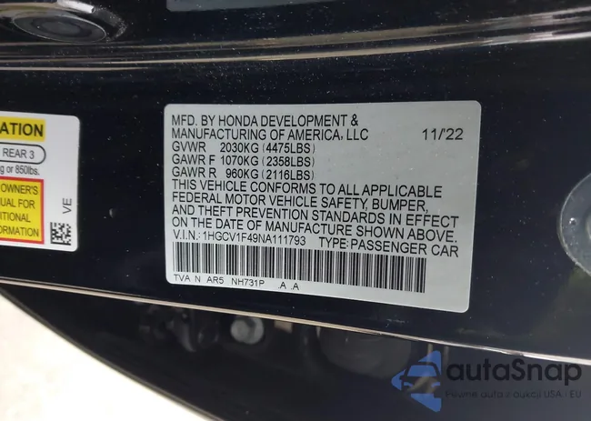 1HGCV1F49NA111793: 44057782