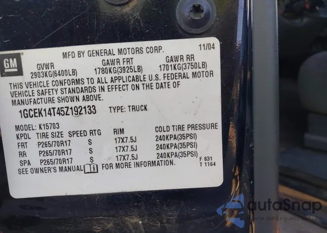 1GCEK14T45Z192133: 44057928