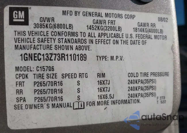 1GNEC13Z73R110189: 44057221