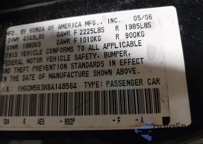 1HGCM563X6A148564: 44057565