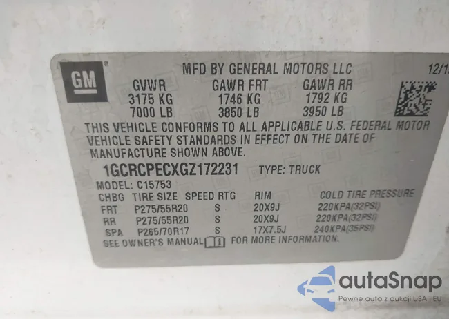 1GCRCPECXGZ172231: 44057569