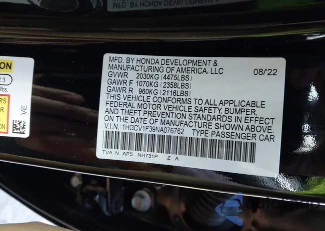 1HGCV1F39NA076762: 44058757