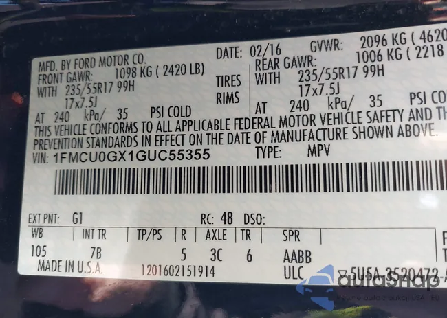 1FMCU0GX1GUC55355: 44058889