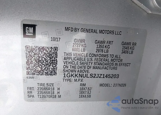 1GKKNULS2JZ145203: 44059167