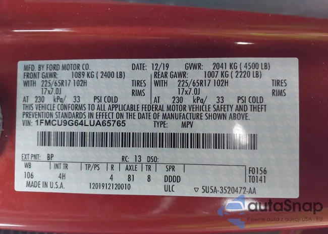 1FMCU9G64LUA65765: 44059819