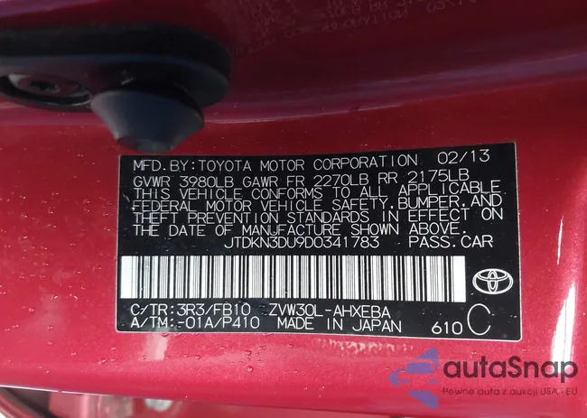 JTDKN3DU9D0341783: 44059842