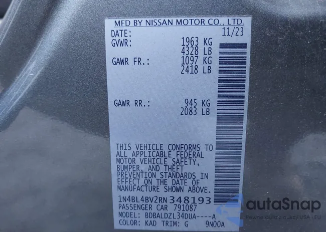 1N4BL4BV2RN348193: 44060009