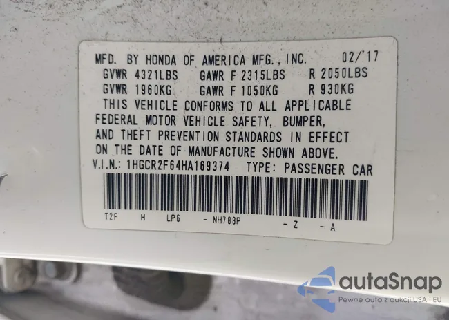 1HGCR2F64HA169374: 44060661