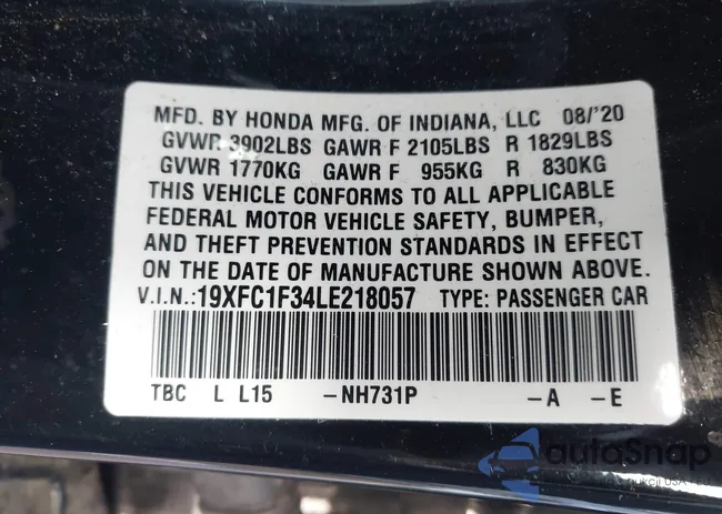 19XFC1F34LE218057: 44060721