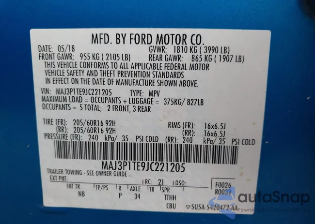 MAJ3P1TE9JC221205: 44060842