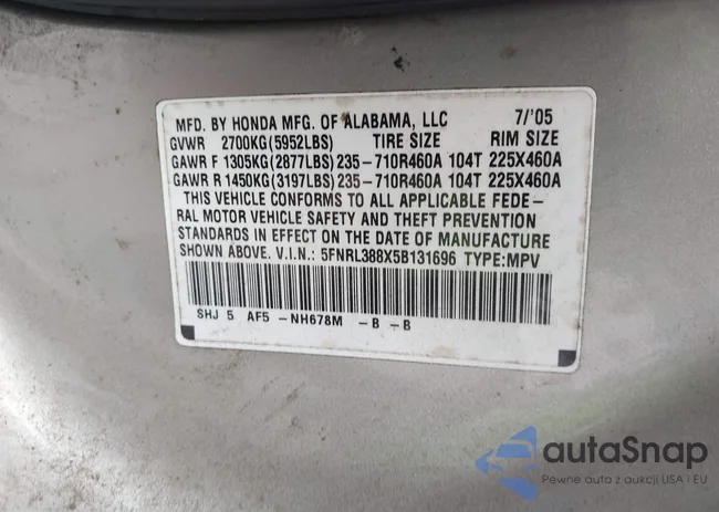 5FNRL388X5B131696: 44060239