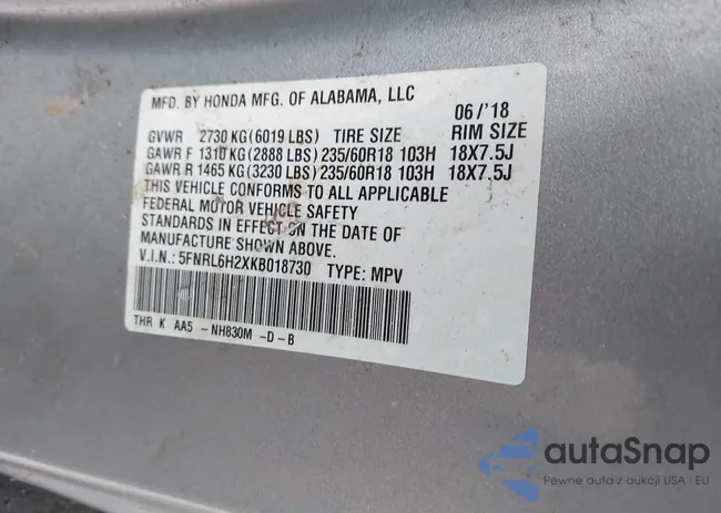 5FNRL6H2XKB018730: 44060360