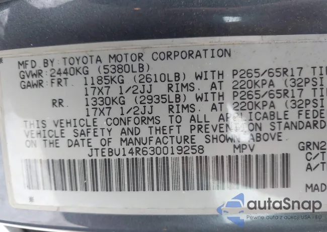 JTEBU14R630019258: 44060431