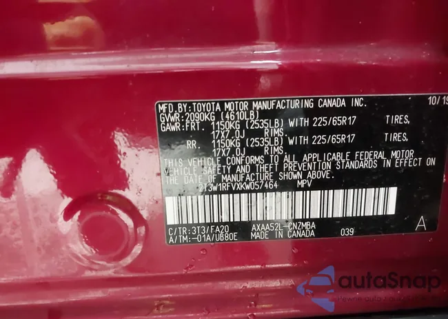 2T3W1RFVXKW057464: 44060534