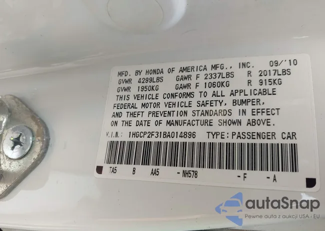 1HGCP2F31BA014896: 44060542