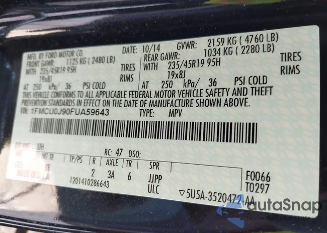 1FMCU0J90FUA59643: 44061627