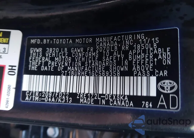 2T1BURHE1GC569358: 44061867