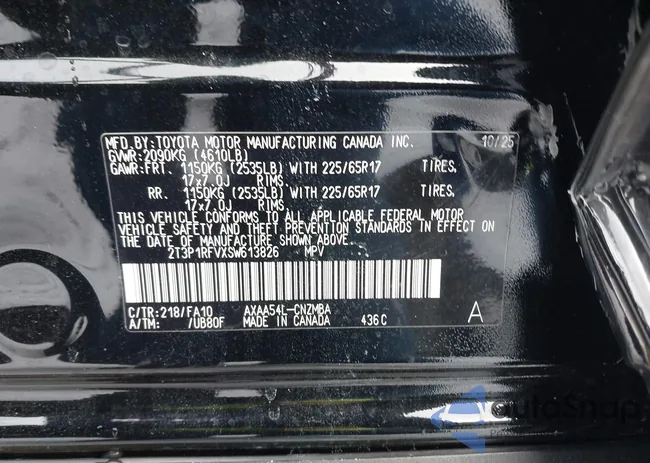 2T3P1RFVXSW613826: 44062019