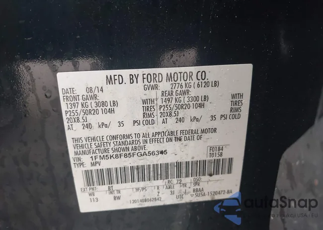 1FM5K8F85FGA56345: 44062089