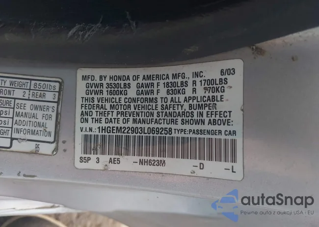 1HGEM22903L069258: 44062336