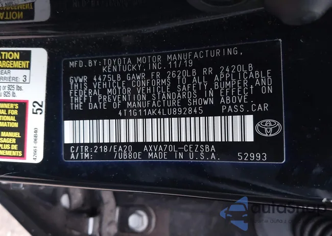 4T1G11AK4LU892845: 44062517