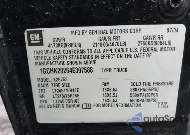 1GCHK29264E397588: 44063706