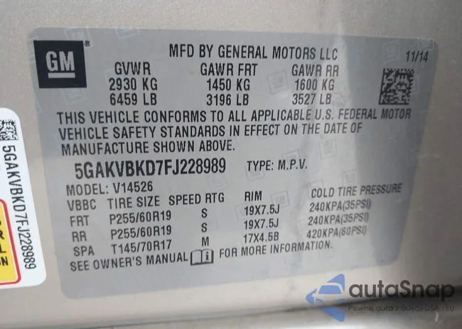 5GAKVBKD7FJ228989: 44063966