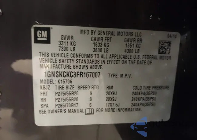 1GNSKCKC3FR167007: 44064016