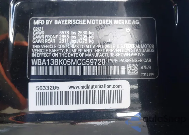 WBA13BK05MCG59720: 44064633