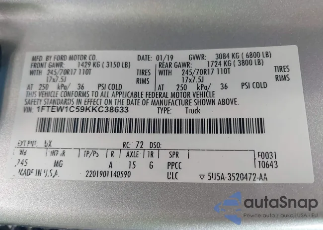 1FTEW1C59KKC38633: 44064529