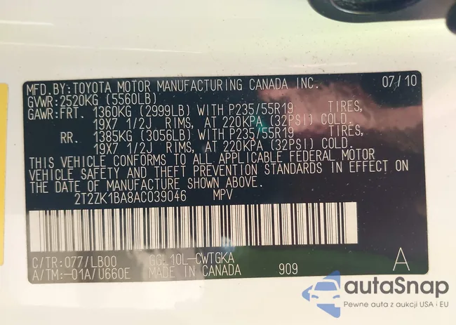 2T2ZK1BA8AC039046: 44066132