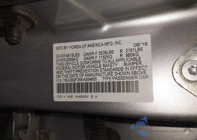 19UUB2F36KA004805: 44065324